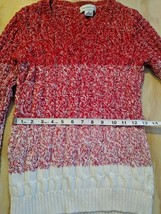 Liz Claiborne Red White Sweater V Neck Marled Cable Knit Cotton Blend Small - £9.45 GBP