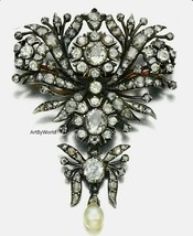 Antique Victorian Rose cut Diamond And Pearls Silver Brooch Victorian Brooch  - £390.13 GBP