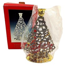 Vintage Christmas Gold Tone Tree Taper Candle Holder 9&quot; - £14.66 GBP