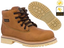 Mens Honey Brown Work Boots Leather Lace Up Oil Resistant Anti Slip Outsole - £47.06 GBP