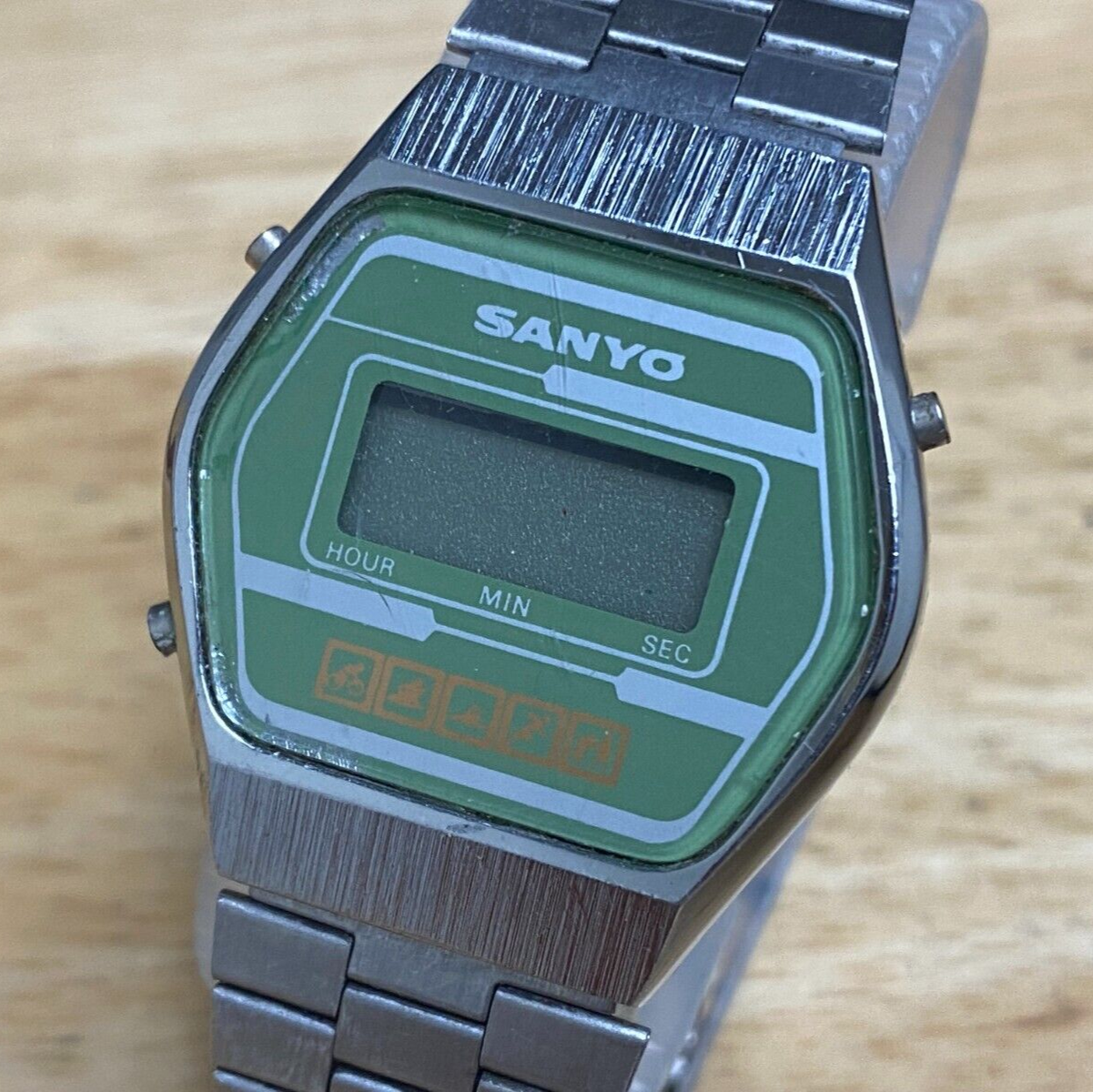 Primary image for Vintage Sanyo Mens Silver Green LCD Digital Quartz Watch~For Parts Repair