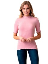 Pink Fitted Ribbed Pullover Top w Ruffle Contrast Trim - S to XL -Hey Vi... - £19.12 GBP