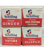 Lot Of 4 Vintage Schilling Spice Tins Red Pepper Thyme Ginger Allspice - $19.95