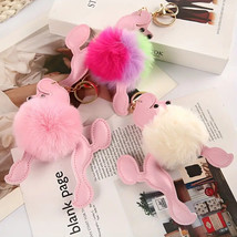 One Poodle Fur Ball Key Chain Pink Puff Puppy Hair Bag Pendant Backpack ... - £8.78 GBP