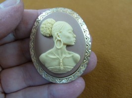 (CA20-91) RARE African American LADY mauve + ivory CAMEO oval brass Pin Pendant - £26.36 GBP