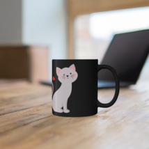 2 Gray Cats with Heart Intertwined Tails, 11oz Black Mug - $19.99