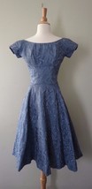 Vintage 50s Blue heart embroidery Fit n Flare Full skirt Party Dress 23&quot;W - £98.92 GBP