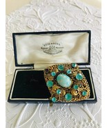 Beautiful Unmarked Vintage Aqua and Turquoise Cabochon Brooch! - $41.75
