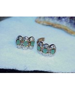 STERLING Gold 2.00ct 6 Emerald 2 Diamond HOOP EARRINGS Vintage 1/2&quot; 7.2G... - $69.29