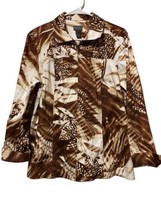 Additions By Chicos Size 2 US 12/14 L Blazer Jacket Brown Leaf &amp; Animal Print - £17.76 GBP
