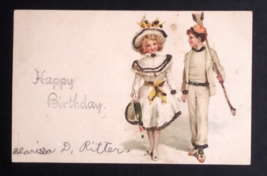 Happy Birthday Victorian Woman Hat w/ Sailor Boat Oar UDB Mica Postcard c1900s - £12.05 GBP
