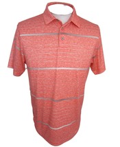 PGA Tour Men Polo golf shirt pit to pit 22 M salmon pink gray stripe pol... - $19.79