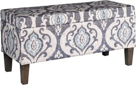 Large Upholstered Rectangular Storage Ottoman Bench, Slate Damask, By Homepop. - £122.64 GBP