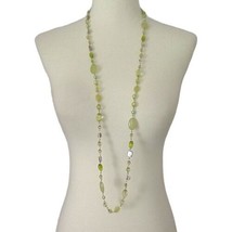 Green Beaded Flapper Necklace Statement Long Acrylic Faceted Iridescent Boho  - £13.32 GBP