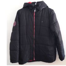 Tommy Hilfiger Kids Puffer Jacket Removable Hood Black Red XL - £31.06 GBP