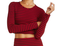 Nicki Minaj Women&#39;s Textured Stripe Crop Top RED SIZE XL NEW - $11.68