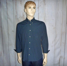 Basic Editions Men&#39;s Medium Shirt Green/Blue Check L/S Cotton Blend Butt... - £19.78 GBP