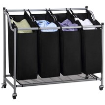 Laundry Sorter Cart 4-Bag Classics Rolling Laundry Hamper, Sturdy Frame ... - $95.99