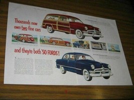 1950 Print Ad '50 Ford Station Wagon & 2-Door Custom Deluxe Tudor Fine Cars - $17.54