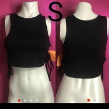 Black Trendy Side Tie Knot Thick Crop Top~Size S NWOT - £14.76 GBP