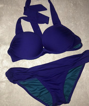 Victoria Secret Swim Bikini Top 32B S Bombshell Push Up  Blue Solid Adds - £59.75 GBP
