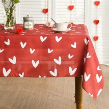 Valentine&#39;S Day Tablecloth 60X84 Inch Rectangle, Watercolor Red Hearts Love Ha - £32.87 GBP