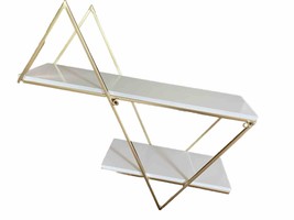 2 Tier Metal Gold Frame With White Wood Shelves Home Wall Hanging Decor - £22.32 GBP