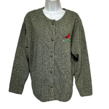 greenbrand recycled button up cardinal bird embroidered cardigan sweater... - £19.32 GBP