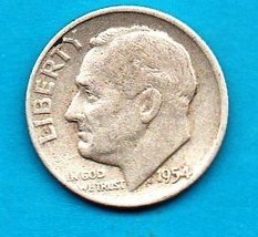 1954 D Roosevelt Dime - Silver - Circulated Minimum Wear - £3.16 GBP