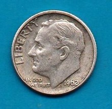 1962 D Roosevelt Dime - Silver Moderate Wear - $10.00