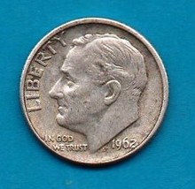 1962 D Roosevelt Dime - Silver Moderate Wear - £3.13 GBP