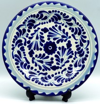TALAVERA Hand Painted Plate Tecayehuatl Puebla Mexico Cobalt Blue  Pottery - £10.65 GBP