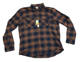 Ocean &amp; Coast Harbor Navy Blue And Brown Plaid Long Sleeve Button Up Shirt - £7.10 GBP