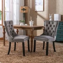 High-end Tufted Solid Wood Contemporary Velvet Upholstered Dining Chair - Gray - £132.96 GBP