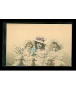 Vintage Postcard Easter Greetings Hand Colored Wichera Victorian Girls &amp;... - $14.84