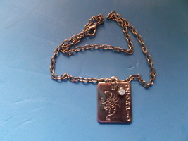 Scorpio Rectangular Silvertone Pendant W/Simulated Birthstone on Chain-vintage - £11.84 GBP