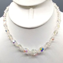 Vintage Faceted AB Crystal Graduated Choker, Aurora Borealis Clear Glass Beads - £26.77 GBP