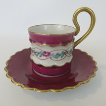 Dainty Imperial France Marked Porcelain Cup &amp; Saucer Set RARE Burgundy Color - £19.46 GBP