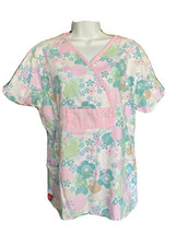 Dickies Nursing Scrub Top  Floral Patterned Women&#39;s M V-neck pink, purple, blue - £11.70 GBP