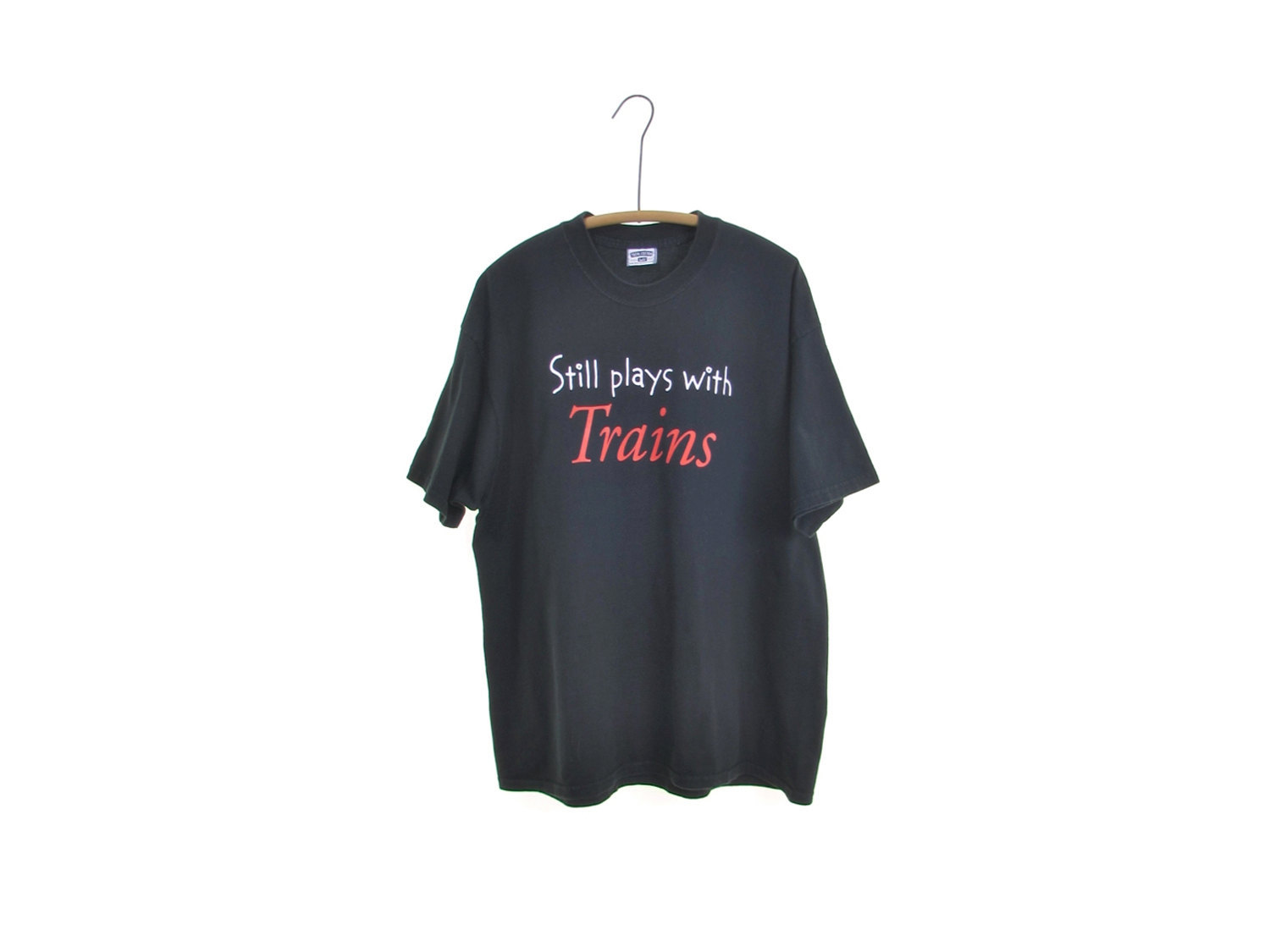 Primary image for TRAIN tshirt collector model train black t shirt cotton vintage 90s shirt 90s t 