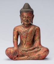 Antik Khmer-Stil SE Asien sitzender Holz Enlightenment Buddha Statue 20cm/20.3cm - £103.70 GBP