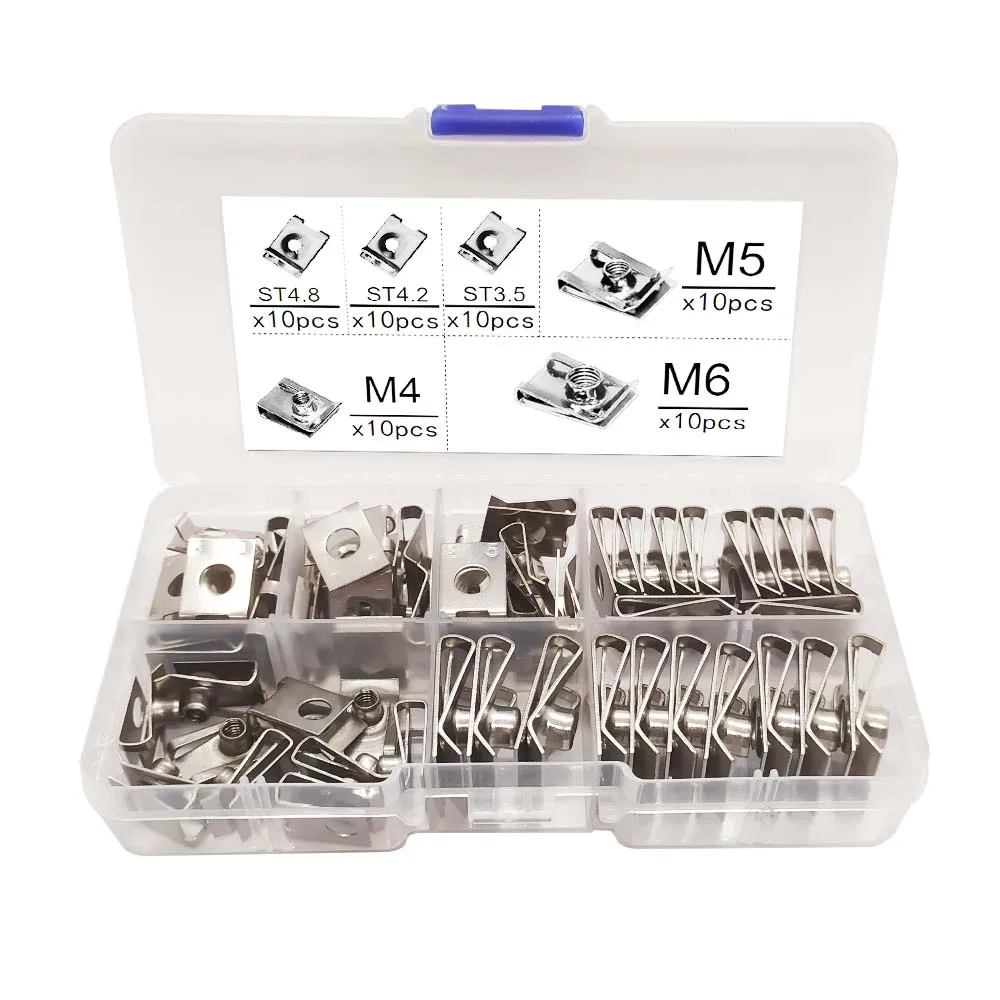 60pcs/set Stainless Steel M4/M5/M6 ST4.8/4.2/3.5 Car U Type Clips Reed Nuts - £13.45 GBP