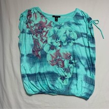 Green Floral Beaded Shirt Womens XL Flowy Loose Fitting Casual Blouse To... - £19.50 GBP