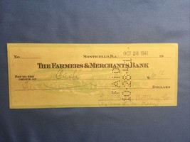 1941 The Farmers &amp; Merchants Bank MONTICELLO Florida FL FLA  Obsolete Check - $19.78