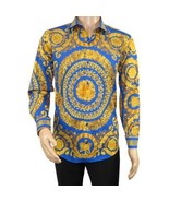 Men&#39;s AVM Crystal Shirt Medallion Medusa Cotton Slim Fit 9628-06 Royal Blue - $104.57 CAD