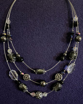 Vintage 3 Strand Beaded Necklace - Approx 18 &quot; Silver Tone - £9.74 GBP