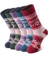 5 Pairs Women's Merino Wool Blend Thick Socks Fair Isle Print Winter Col... - $24.70
