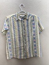 Womens Paradise Bay Shirt Size Unknown Floral Striped Short Sleeve Button Up - $6.76