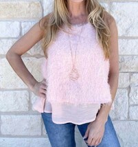 Umgee feather fringe double layer sleeveless top size M - $31.39 CAD
