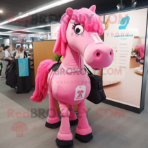 Pink Horse mascot costume character dressed with a Midi Dress and Backpacks - $1,319.00